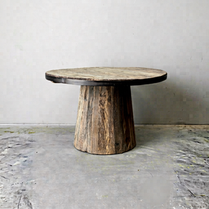 Rustic Wooden Paul Coffee <b>Table</b> Side <b>Table</b> Natural <b>Reclaimed</b> Wood Round Top Pedestal Base Vintage Farmhouse Furniture - Product Image 1