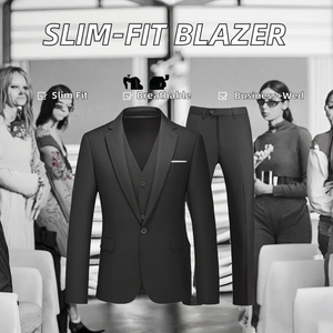 Custom Quality Slim-Fit Single Breasted <b>Blazer</b> <b>Set</b> 2 Pieces 100% Polyester Single Buckle Fashion Wedding Groom Men's Formal Suit - Product Image 2