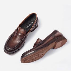 2026 Anti-slip Cowhide Round-Toe Thick-<b>Soled</b> High-Heeled Men's Casual Shoes Men's Business Style Formal Shoes - Product Image 4