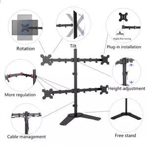 Quad Monitor Arm Base <b>Stand</b> <b>Desk</b> Mount Height Adjustable Four PC Computer <b>Screen</b> Articulating 4 Monitor <b>Stand</b> - Product Image 2