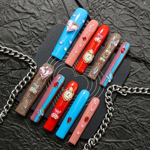 Uñas postizas de lujo de acrílico, largas, con forma de ataúd, coloridas, de cobertura completa, hechas a mano, con pedrería de estrellas, precio de fábrica al por mayor - Product Image 3
