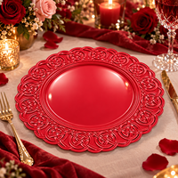 Luxuriöser Kunststoff-Platzteller 13 Zoll Pulverbeschichtet Gewebtes Knotenmuster Geprägter Wellenrand Elegantes Rosa Design für Hochzeit und Feiern