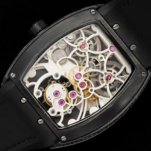 Reloj Mecánico Tourbillon con Forma de Barril, Negro, con Diamantes, Unisex, de Alta Calidad, con Incrustaciones de Diamantes, Automático, Resistente al Agua, con Cristal de Zafiro - Product Image 5