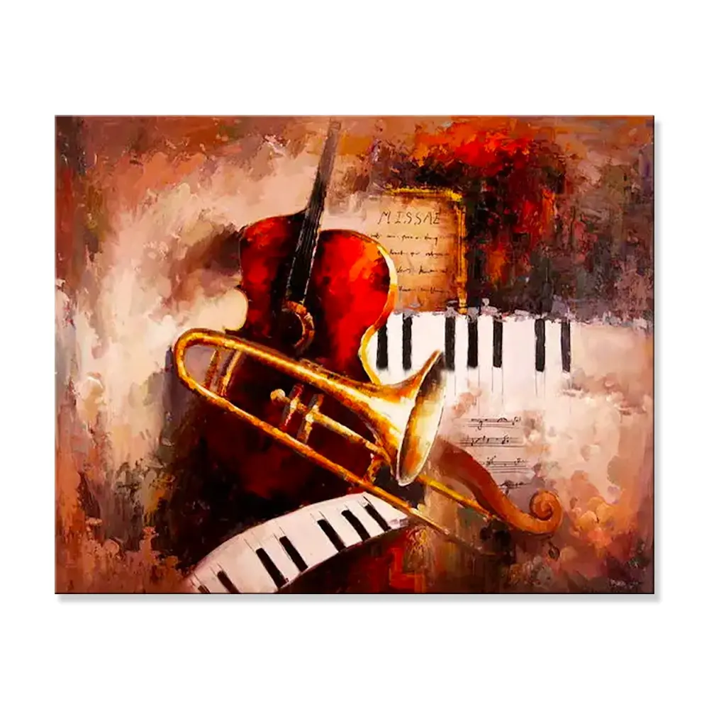Pintura a óleo abstrata para instrumentos musicais, pintura decorativa feita à mão em tela para guitarra, para hotel