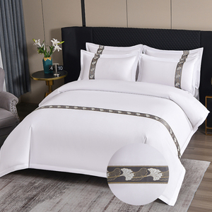 Khách sạn Sao đánh giá dệt băng dán mặt đất màu trắng tinh khiết Bốn miếng bông tấm Ga Trải Giường Vua Kích thước bộ - Product Image 4