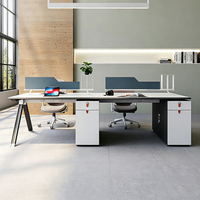 Set Scrivania e Sedia da Ufficio Moderno Modulare in Legno per 4/6 Persone, Arredamento Ecologico Bianco per Spazi di Lavoro Aziendali