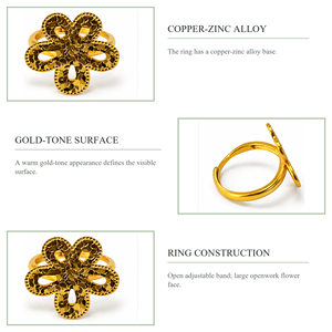 Bague de cocktail en alliage plaqué or, bijoux de fête glamour unisexes - Product Image 3