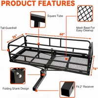 Porte-bagages de remorque pliable rapide avec garde-corps et panneau latéral ouvert en acier, capacité 500 LBS, compatible avec récepteur de 2 pouces, pour SUV et camion, gain de place