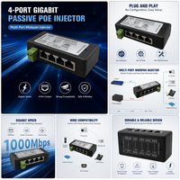 Inyector POE Gigabit de 4 Canales, Fuente de Alimentación a través de Ethernet para Cámara IP y Punto de Acceso