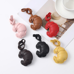 Leather Horn Bag Charm Keychain for Bag Cute Bread Keychain Accessory for Women Backpack Car Purse Handbag Pendant - Product Image 1