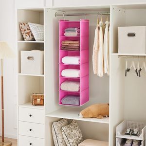 Organizador de armario colgante de 6 estantes, 33x15x85cm, estantes de almacenamiento plegables con 2 ganchos para ordenar el dormitorio - Product Image 2