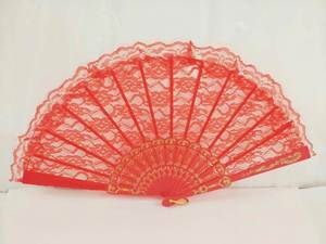 23cm Plain Color <b>Plastic</b> Hand Fan with Gold Trim & Lace <b>Edge</b> Floral Love Style Wedding Souvenir for Home Decoration - Product Image 6