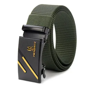 Cinturón de tela con hebilla automática para hombre con logotipo personalizado cinturón de lona tejida de nailon de alta calidad para tela masculina