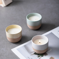 Vela Aromática Nórdica de Cerámica Moteada en Dos Tonos, Vela de Cera de Soja Natural en Frasco con Base de Terracota para Decoración del Hogar