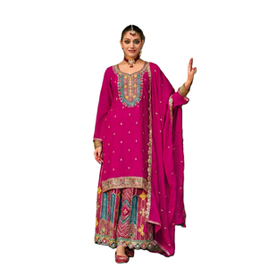 Autumn Winter New Long Sleeve Stitching Heavy Chinon with Embroidery Quick Dry Casual Loose <b>3</b>-<b>Piece</b> <b>Suit</b> Salwar Kameez Indian - Product Image 1