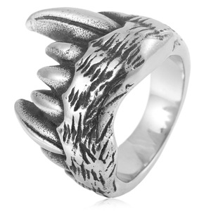 yunnique Men's <b>Titanium</b> Steel Animal Fang <b>Ring</b> Steel Color Punk Style Fashion Jewelry Gift - Product Image 1