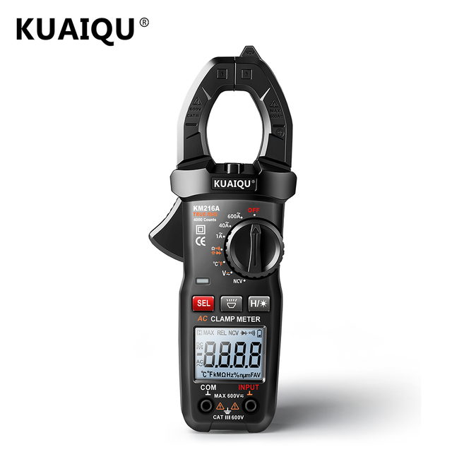 Professional CAT III 600V Clamp Meter KM216A True RMS 600A AC Current NCV Temperature Multimeter with Backlight Flashlight