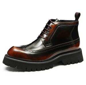 Chaussures en cuir givré vintage avec panneaux latéraux élastiques et design léger pour hommes, chaussures habillées - Product Image 5