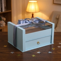Boîte cadeau à double couche avec couvercle en acrylique transparent, boîte à cadeau de luxe avec nœud en ruban pour cosmétiques, emballage de cadeaux de mariage