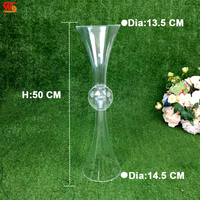 Vase à fleurs en acrylique transparent de 50 cm, double tête en forme de trompette, support de fleurs de mariage, centre de table transparent
