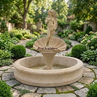 Fontaine à eau en marbre blanc naturel à 3 niveaux, fontaine de jardin en pierre sculptée de style européen pour la décoration extérieure de villa