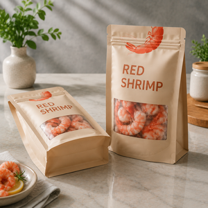 Custom Printed Food Grade Shelled Shrimp <b>Packaging</b> <b>Bag</b> With Clear Window Side Gusset Repeat Seal Zipper <b>Bag</b> - Product Image 1