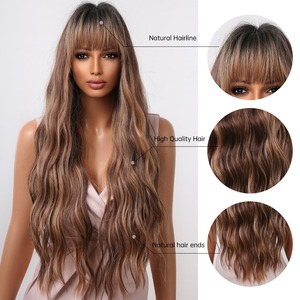 Peluca de cabello sintético para mujeres negras <span class=keywords><strong>Afro</strong></span>, pelo largo rizado con flequillo, mezcla de Chocolate, marrón, rubio dorado, venta directa de fábrica - Product Image 6