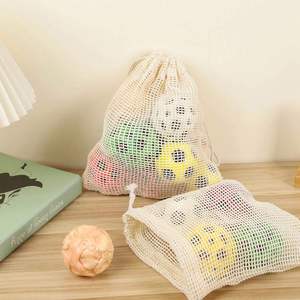 Bolsa de Compras Personalizada, Reciclable, de Malla de Algodón Orgánico, con Cordón, Diseño de Cuadrícula, para Guardar Verduras y Comprar Alimentos, Blanca - Product Image 3
