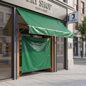 Bâche PVC enduite verte robuste JX, prix usine, auvent imperméable pour devanture de magasin, couverture de pluie personnalisée pour magasins - Product Image 1