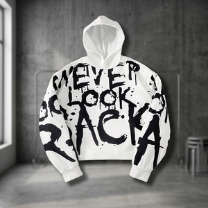 Men's Oversized <b>White</b> Hoodie Black Graffiti Letter Print Hip Hop Streetwear Pullover <b>Sweatshirt</b> - Product Image 2