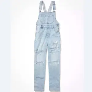 Phụ Nữ Thời Trang Quần Jean Tổng Hợp Jumpsuit Denim Phụ Nữ Denim Romper Phá Hủy Rửa Denim Jumpsuit Phụ Nữ