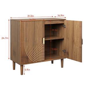 Modern Farmhouse Walnut Wood <b>Sideboard</b> Buffet Cabinet with Line Groove Design <b>Storage</b> for Living Room Dining - Product Image 5