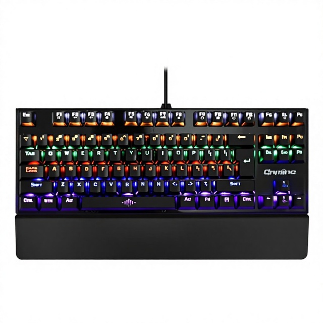 K28 Wired Mechanical Keyboard 87 Key Green Axis Colorful Backlight Waterproof Wrist Support Gaming Office Use