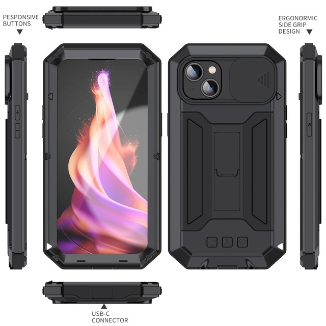Super Military-grade 360 Full Body Case with Wireless Charge Armor Design Front/Rear Shell & Screen Protector for 16E