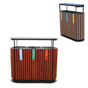 في الهواء الطلق حديقة شارع 3 أقسام سلة مهملات خارج الحديقة فرز النفايات الخشبية تصنيف عام سلة مهملات إعادة التدوير - Product Image 2