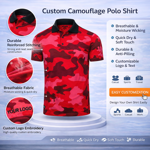 Camiseta de polo de golf para hombre, deportiva, transpirable, a la moda, con camuflaje rojo de verano, precio de fábrica, venta al por mayor, logotipo personalizado - Product Image 2