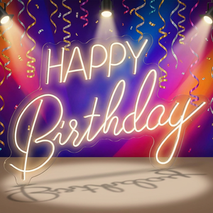 Panneau néon Joyeux <span class=keywords><strong>Anniversaire</strong></span> 16,5x12 pouces, alimenté par USB, lumière LED blanc chaud, parfait pour décorer une fête - Product Image 1