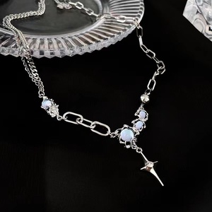 Collar <span class=keywords><strong>de</strong></span> <span class=keywords><strong>piedra</strong></span> lunar <span class=keywords><strong>de</strong></span> doble capa con incrustaciones <span class=keywords><strong>de</strong></span> circonita y colgante <span class=keywords><strong>de</strong></span> cruz, cadena <span class=keywords><strong>para</strong></span> clavícula, joyería <span class=keywords><strong>para</strong></span> mujer - Product Image 3