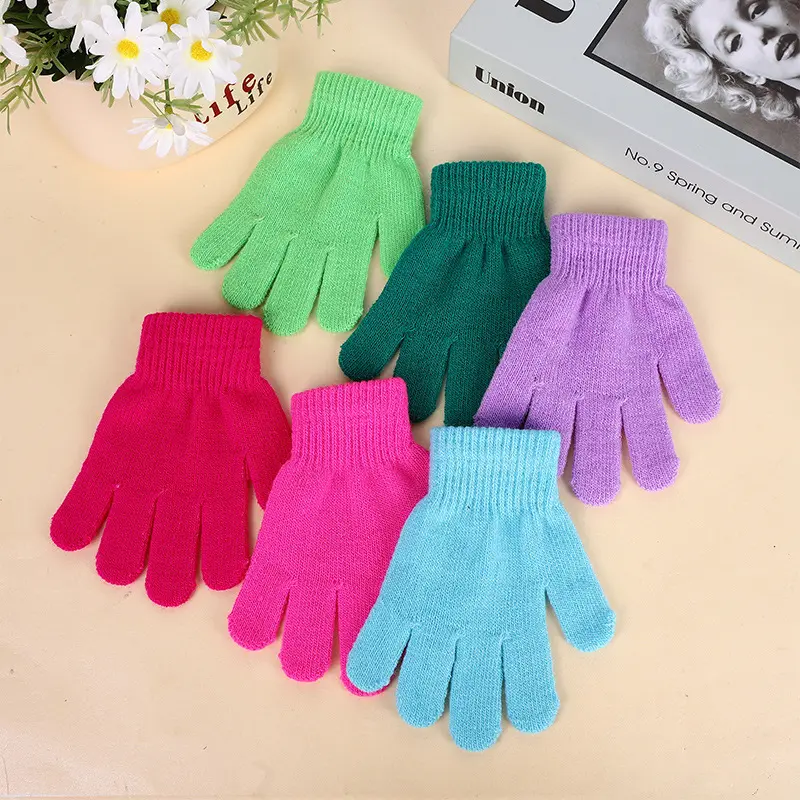 Kinderen Gebreide Handschoenen Winter Kids Kleuterschool Student Solide Harige Volle Vinger Wanten Schrijven Warmer Hand Voor 3-7 Jaar Oud