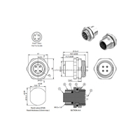 Conector de montaje en Panel trasero chapado en oro al por mayor de fábrica de alta calidad CE RoHS soldadura de 4 pines blindada M12 código B soldadura hembra IP67