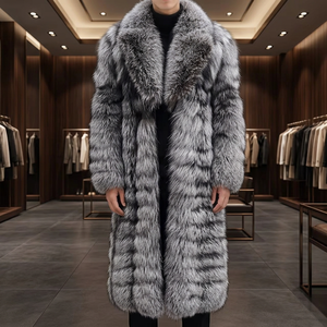 Manteau d'hiver pour homme, épais, imperméable, réversible, en fourrure de renard, avec bordure en fourrure de renard argenté - Product Image 3