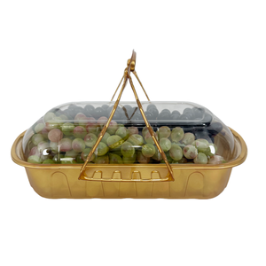Boîte cadeau grenade en PET jetable, de qualité alimentaire, pliable, en forme de panier, avec poignée, en plastique doré de luxe, portable, pour dattes, pâtisseries et pain - Product Image 1