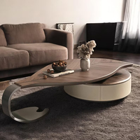 Ensemble de tables basses gigognes rondes modernes en métal de style nordique, avec plateau en bois, pour salon, luxe léger