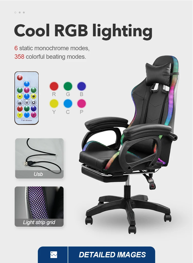 2022 Customized Black Leather With Light Gamer Led RGB Gaming Chair