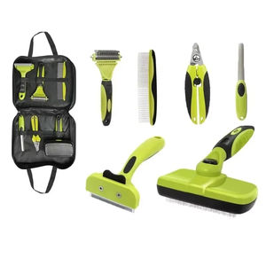 Profesyonel 6 1 çok fonksiyonlu kedi köpek tımar aracı kiti fabrika toptan makas kauçuk fırçalar için plastik malzeme çantası Pet - Product Image 4