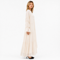 Robe longue fluide à volants style bohème pour femme, col en V, manches longues cloche, coupe ample, avec châle assorti, tenue décontractée pour les vacances