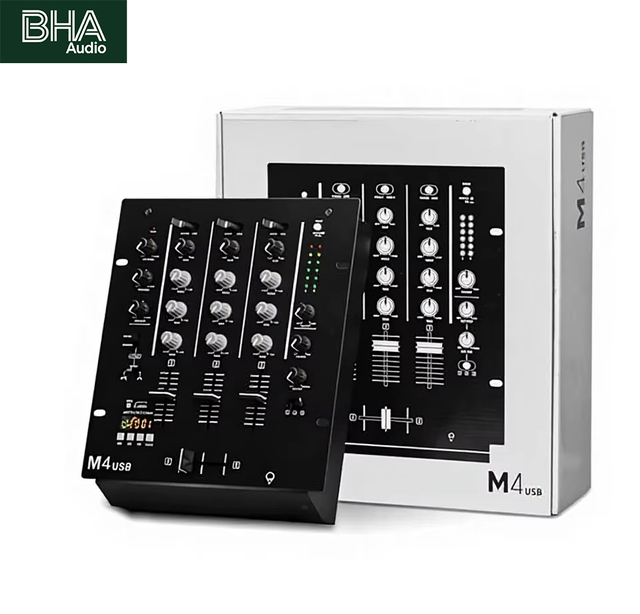 BHA M4 USB 3 Channel DJ Controller Audio Mixer for Live Stage Bar KTV Turntable Live Performance Scratching Studio Recording
