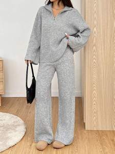 Slouchy Loose Casual Suit Womens Autumn Design Feeling Slim Irregular Tops <strong>Wide</strong> <strong>Leg</strong> <strong>Trousers</strong> Two-Piece Set - Product Image 2