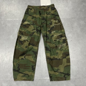 Pantalones vaqueros holgados de pierna ancha para <span class=keywords><strong>hombre</strong></span>, ajuste relajado, cintura media, lavado con arena, Camuflaje <span class=keywords><strong>roto</strong></span>, ropa de calle de Color verde militar - Product Image 1