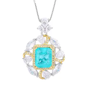Женское синее турмалиновое ожерелье с изумрудным драгоценным камнем и цирконием